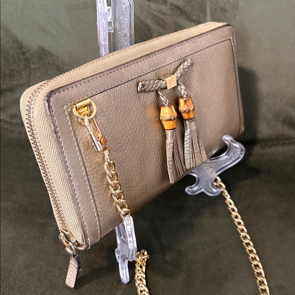 GUCCI Gold Bamboo Leather Continental Wallet Converted With Gold Chain - Picture 4 of 11